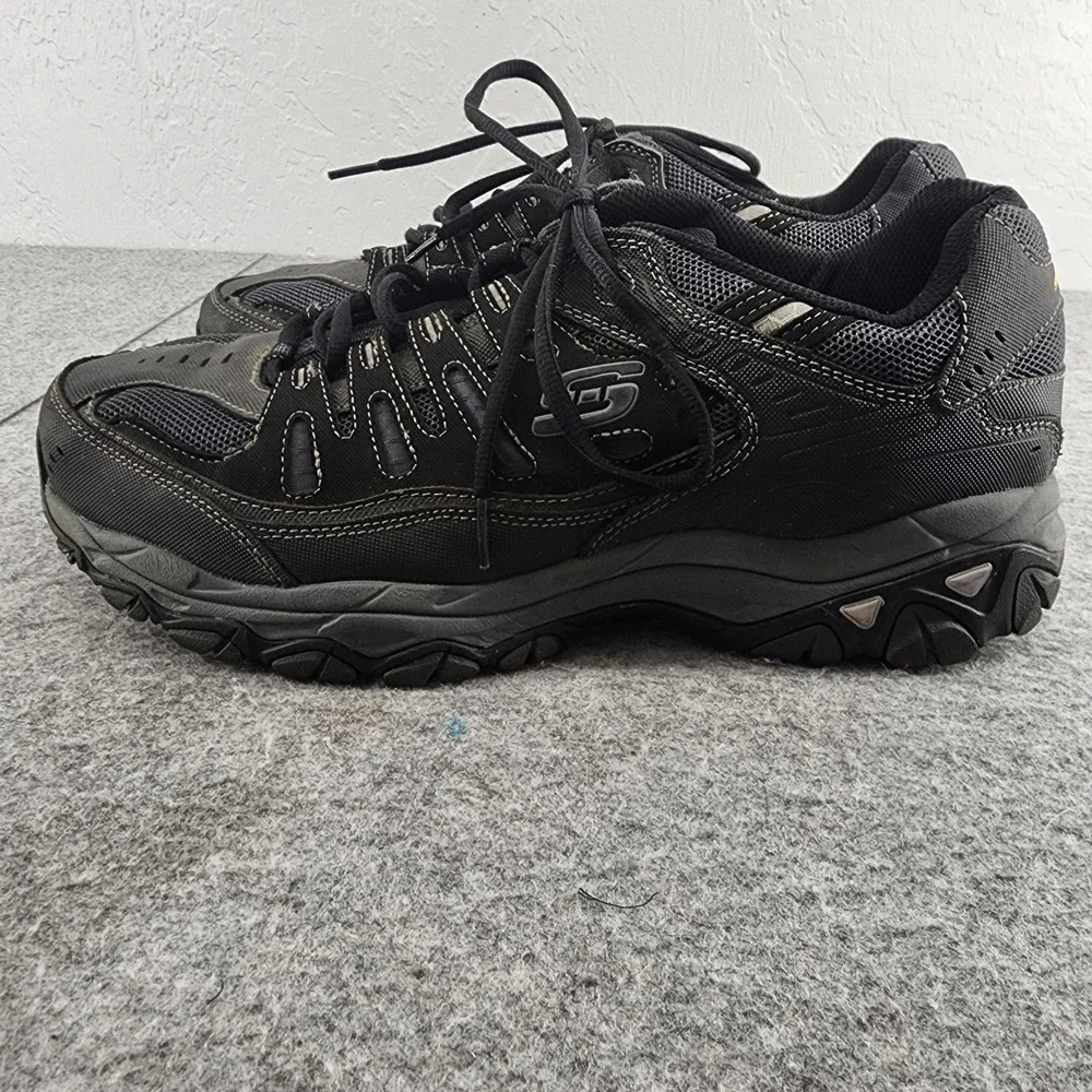 Skechers Afterburn M Fit Black Leather Mesh Trail Walking Sneakers Mens 14 EWW